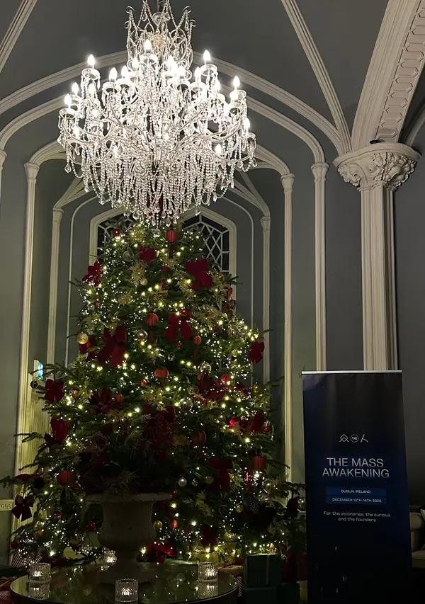 A Christmas tree under a chandelier at a Luttrellstown event